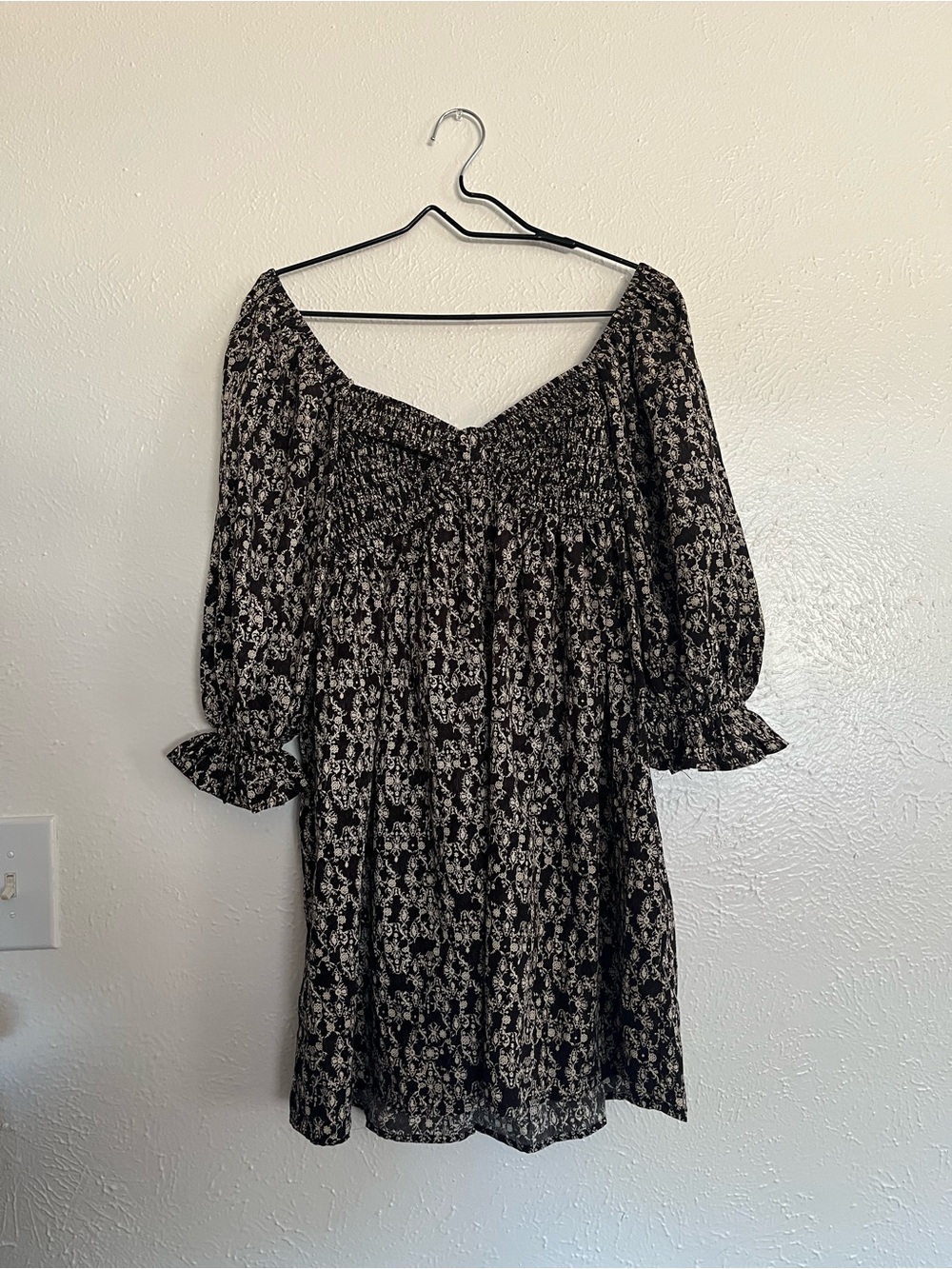 Romesa Black Floral Smocked Mini Dress